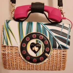 Betsey Johnson Pink and Blue Retro Crossbody Bag